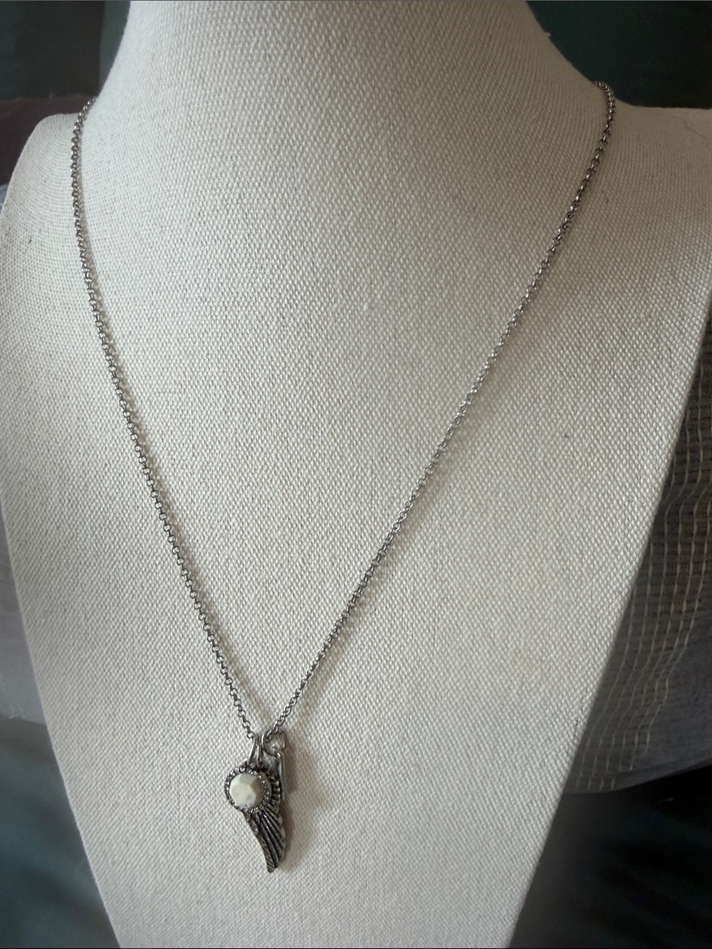 Premier Designs Silver-Tone Wing Pendant Necklace with Cream Accent
